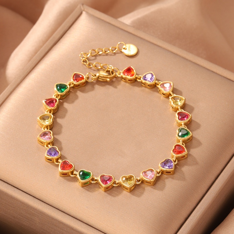 Stylish Heart Bracelet with Zirconium Stone, Stainless Steel